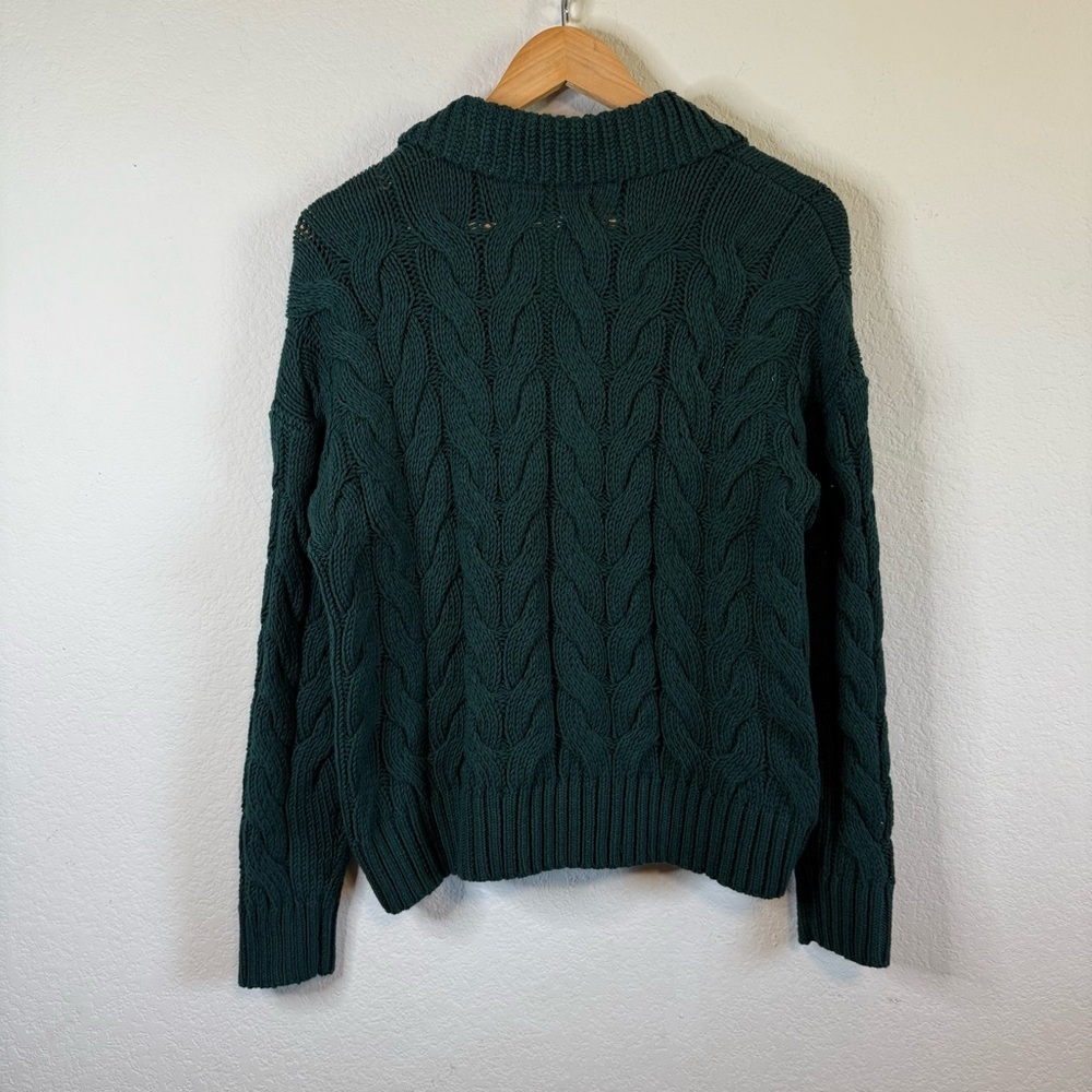 Loft Collared Split Neck Chunky Cable Knit Green … - image 6